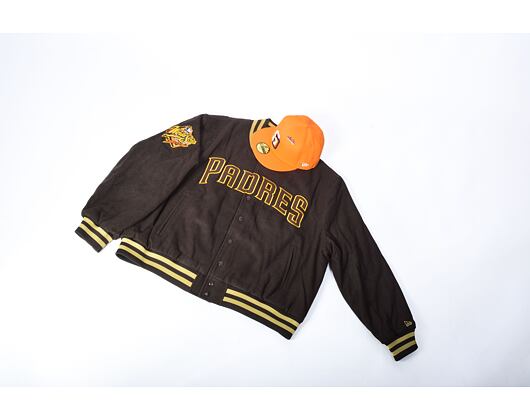 Bunda New Era MLB Patch Varsity Jacket San Diego Padres Cooperstown Brown / White