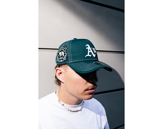 Kšiltovka New Era - MLB Contrast Stitch WS Retro 9FORTY Trucker - Oakland Athletics - Dark Green
