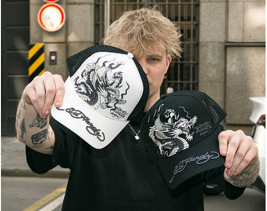 Cap Ed Hardy - Mono Giant Dragon Twill Front Mesh Trucker - White/Black