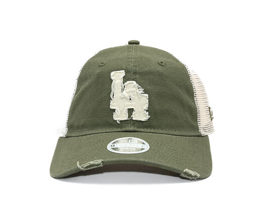 Womens Cap New Era - MLB Distress Trucker 9TWENTY Trucker - LA Dodgers - New Olive