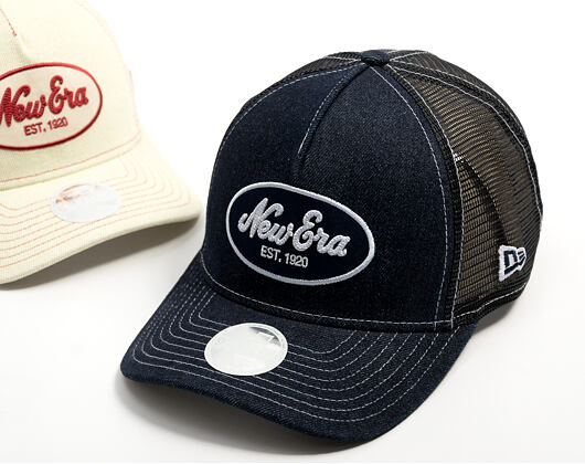 Womens Cap New Era - Branded Denim Oval Logo 9FORTY M-CROWN A-Frame Trucker - Navy