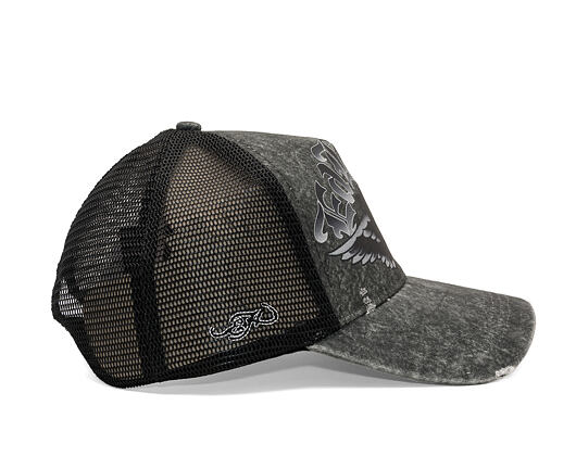 Cap Ed Hardy - Unisex Flaming Gothic Skull Washed 5 Panel Trucker Cap - Grey