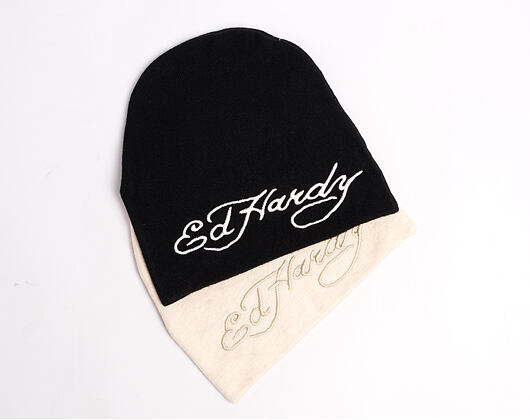 Beanie Ed Hardy - Unisex Skull Vegan Leather Applique Beanie - Black