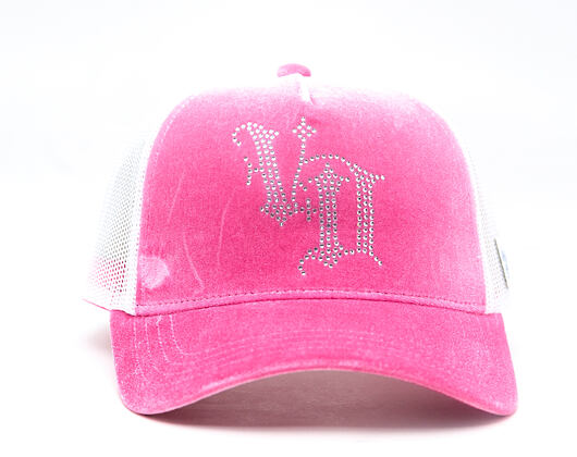 Womens Cap Von Dutch - Baseball - Velvet Rhinestone Logo - White / Pink