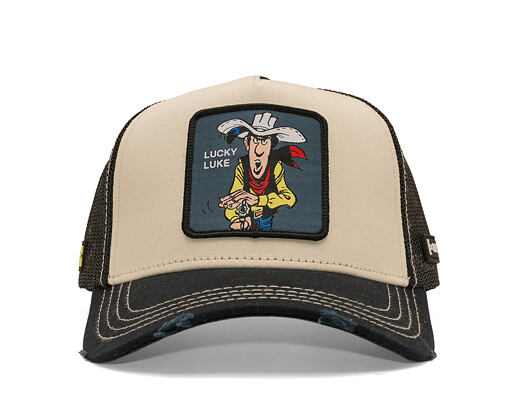 Cap Capslab - Lucky Luke Trucker - Gun Twirl Distressed Patch - Cream / Black