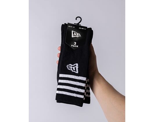New Era Stripe Crew 3Pack Black Socks