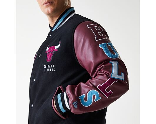 Bunda New Era - NBA Patch Varsity Jacket - Chicago Bulls - Black
