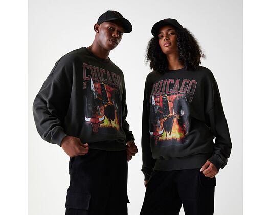 Mikina New Era - NBA Washed Graphic Crewneck - Chicago Bulls - Black