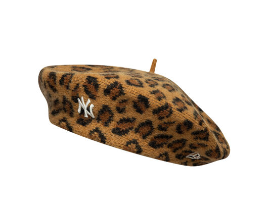 Womens Beret New Era - MLB Leopard Beret - NY Yankees - Stone / Black