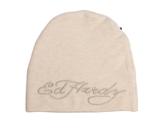 Beanie Ed Hardy - Unisex Skull Vegan Leather Applique Beanie - Black
