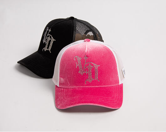 Womens Cap Von Dutch - Baseball - Velvet Rhinestone Logo - White / Pink