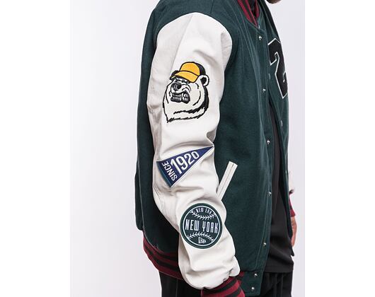 Bunda New Era Lifestyle Varsity Jacket Dark Green / Off White
