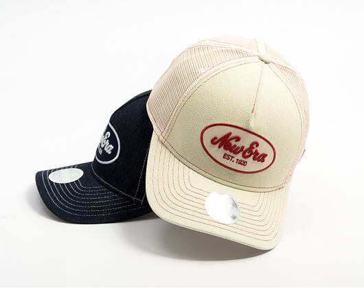 Womens Cap New Era - Branded Denim Oval Logo 9FORTY M-CROWN A-Frame Trucker - Cream
