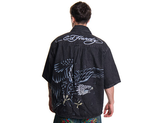 Shirt Ed Hardy - Mens Eagle And Stars Relaxed Denim Shirt - Black