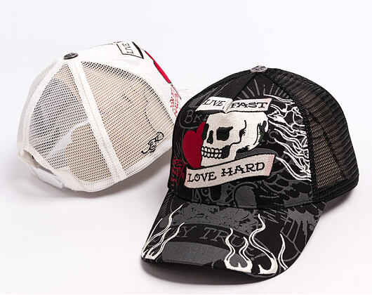 Cap Ed Hardy - Unisex Live Fast Love Hard 5 Panel Trucker Cap - Black
