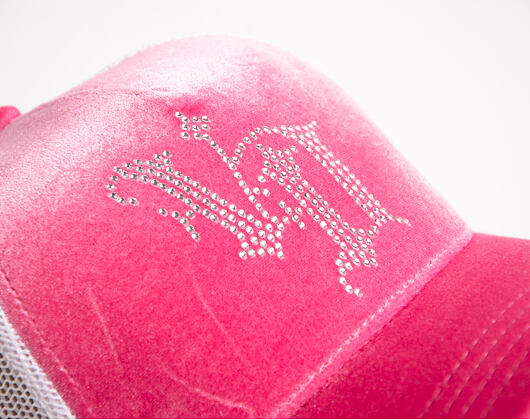 Womens Cap Von Dutch - Baseball - Velvet Rhinestone Logo - White / Pink