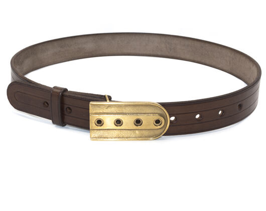 Leather Belt with snapback metal Buckle - Brown