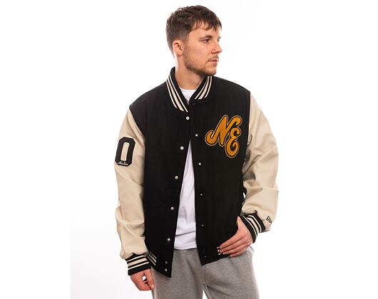 Bunda New Era Script Logo Varsity Jacket Black / Off White