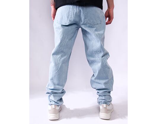Kalhoty Karl Kani - Og Baggy Five Pocket Flames Denim - bleached blue