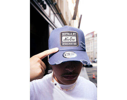 Kšiltovka New Era - Buffalo Distressed Patch 9FORTY A-Frame - Muted Indigo
