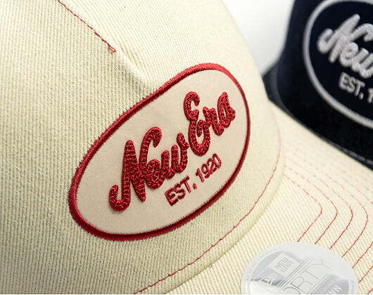 Womens Cap New Era - Branded Denim Oval Logo 9FORTY M-CROWN A-Frame Trucker - Cream