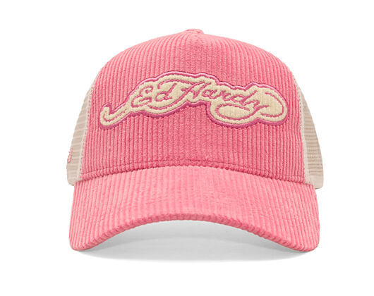 Cap Ed Hardy - Embroidery Applique Cord 5 Panel Trucker Cap - Hot Pink