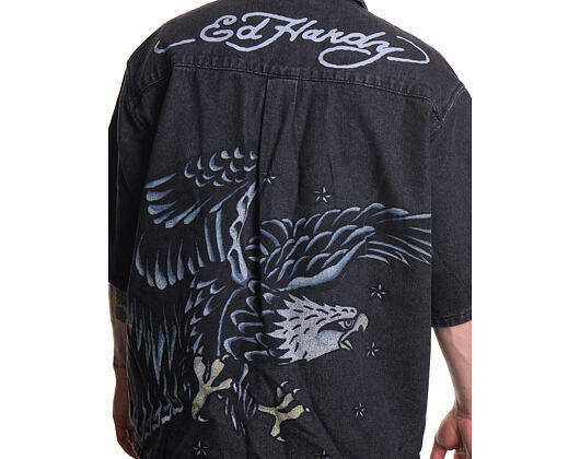 Shirt Ed Hardy - Mens Eagle And Stars Relaxed Denim Shirt - Black