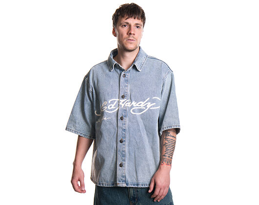 Shirt Ed Hardy - Mens Eagle And Stars Relaxed Denim Shirt - Bleach