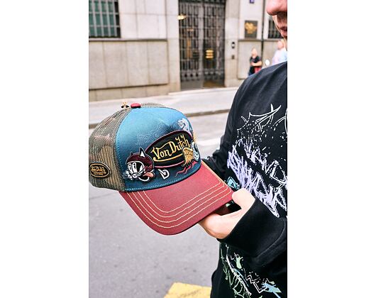 Cap Von Dutch - Devil Cat Hot Rod Patch & Print Trucker - Blue / Burgundy