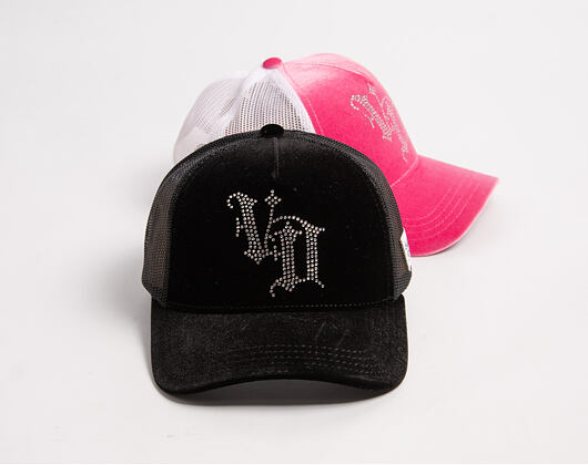 Womens Cap Von Dutch - Baseball - Velvet Rhinestone Logo - Black