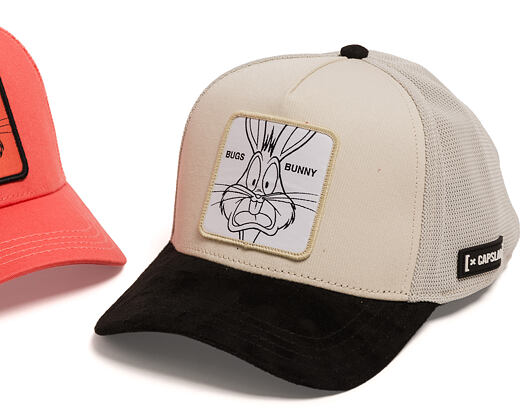 Cap Capslab - Looney Tunes Trucker - Bugs Bunny Line Art Suede Visor - Off White / Black
