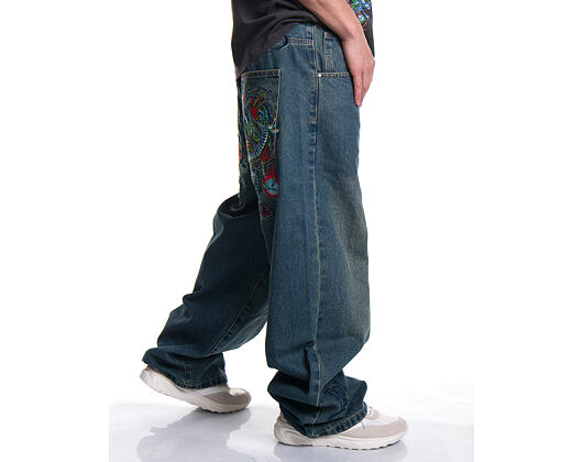 Pants Ed Hardy - Mens Fireball Dragon Dirty Wash Xxtra Denim Trousers Jeans - Green Tint