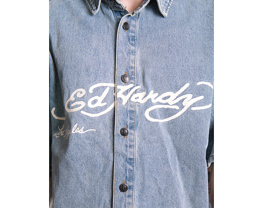 Shirt Ed Hardy - Mens Eagle And Stars Relaxed Denim Shirt - Bleach