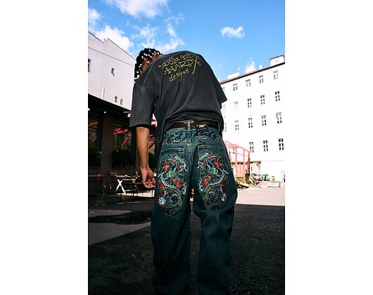 Pants Ed Hardy - Mens Fireball Dragon Dirty Wash Xxtra Denim Trousers Jeans - Green Tint