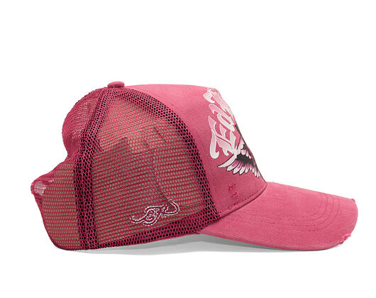 Cap Ed Hardy - Unisex Flaming Gothic Skull Washed 5 Panel Trucker Cap - Pink