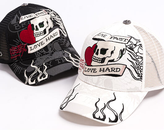 Cap Ed Hardy - Unisex Live Fast Love Hard 5 Panel Trucker Cap - White
