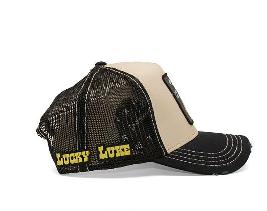 Cap Capslab - Lucky Luke Trucker - Gun Twirl Distressed Patch - Cream / Black