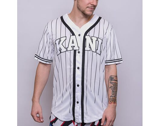 Karl Kani Serif Pinstripe Baseball Shirt white/black Jersey