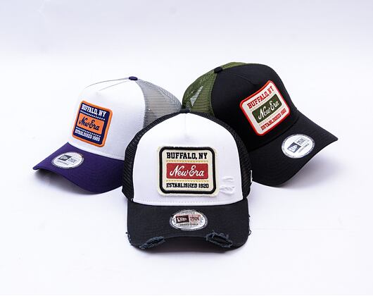 Kšiltovka New Era - Buffalo Patch Distress 9FORTY Trucker - White / Black