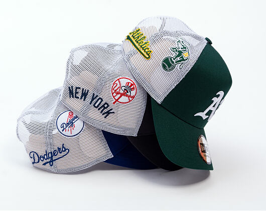 Kšiltovka New Era - MLB Mesh Patch 9FORTY Trucker - Oakland Athletics - Dark Green