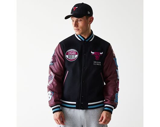 Bunda New Era - NBA Patch Varsity Jacket - Chicago Bulls - Black