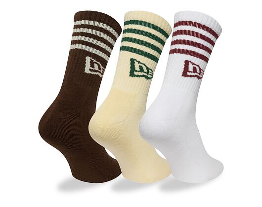 Socks New Era - Stripe Crew Socks 3pk - Brown / Cream / White