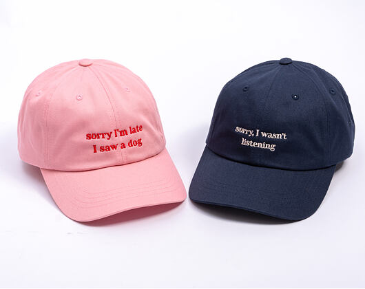 8by8 Dadcap - "Sorry I'm Late I saw a dog" - Baby Pink/Red