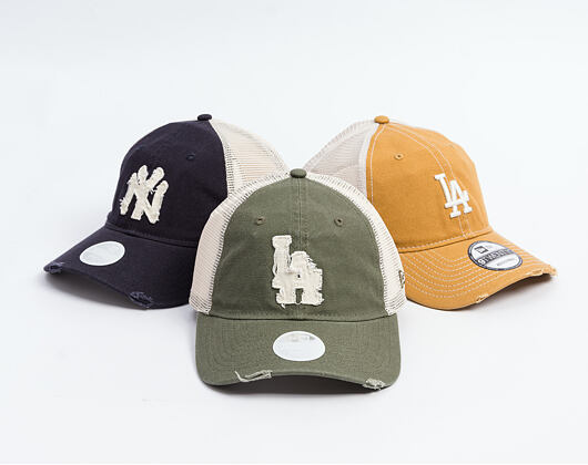 Womens Cap New Era - MLB Distress Trucker 9TWENTY Trucker - LA Dodgers - New Olive
