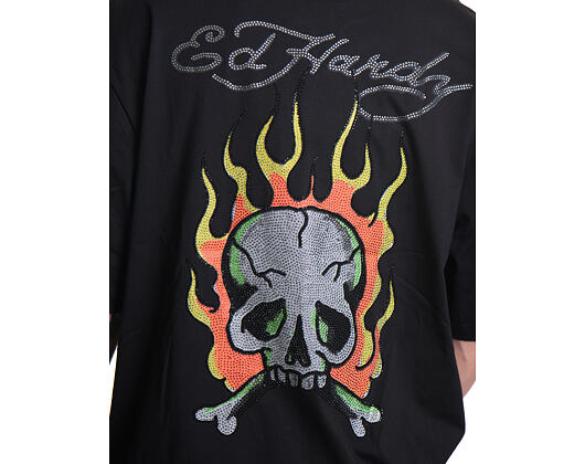 Tee Ed Hardy - Mens Skull Flame Diamante Relaxed Tshirt - Black