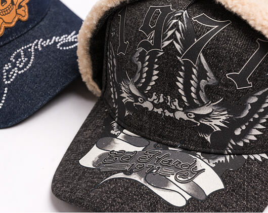Cap Ed Hardy - Unisex 1971 Eagle Acid Wash 5 Panel Trapper Cap - Black