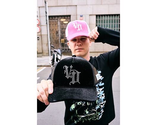 Womens Cap Von Dutch - Baseball - Velvet Rhinestone Logo - White / Pink