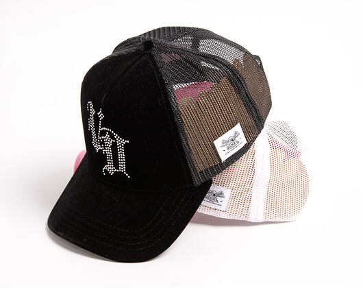 Womens Cap Von Dutch - Baseball - Velvet Rhinestone Logo - Black