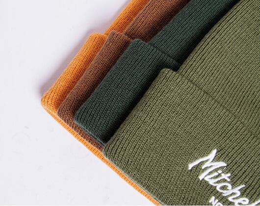 Mitchell & Ness Branded Pinscript Cuff Knit Olive Winter Beanie