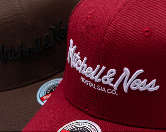 Mitchell & Ness Pinscript Redline Snapback Branded Burgundy / White Cap